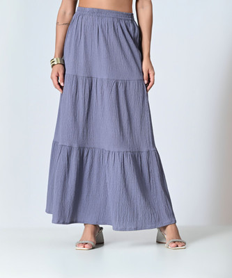 OTIRA Solid Women Tiered Purple Skirt