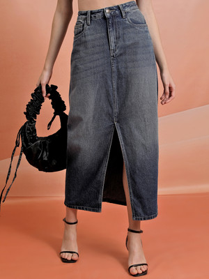 Tokyo Talkies Solid Women Regular Blue Skirt