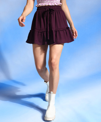 RARE Solid Women Flared Purple Skirt