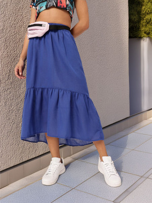 Dressberry Solid Women A-line Blue Skirt