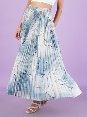 OTABU Printed Women Flared Grey, Blue Skirt