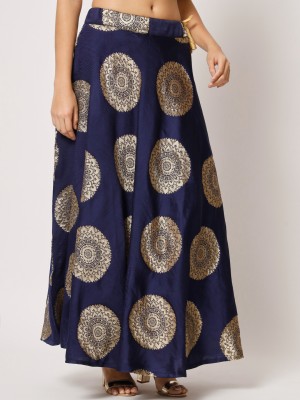 Fabcartz Floral Print Women Flared Dark Blue Skirt