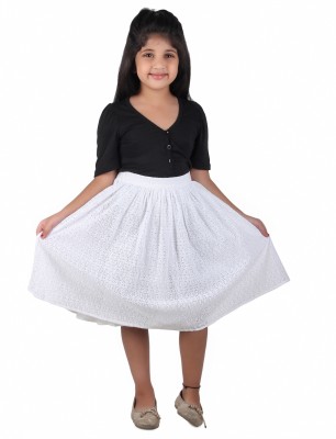 Miyo Self Design Girls Regular White Skirt