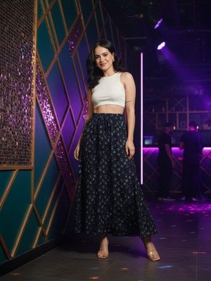 OXOLLOXO Printed Women Flared Blue Skirt