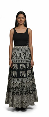 Suvarna Collections Animal Print Women A-line Black, White Skirt