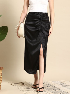 Mast & Harbour Solid Women Straight Black Skirt