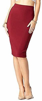 ALYNE Solid Women Pencil Maroon Skirt