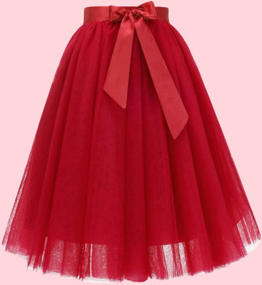 Alvastra Solid Girls A-line Red Skirt