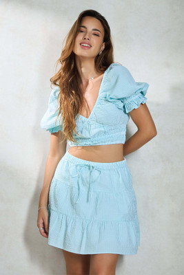 virgio Checkered Women Flared Blue Skirt