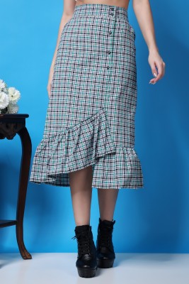 METRONAUT Checkered Women A-line Green Skirt