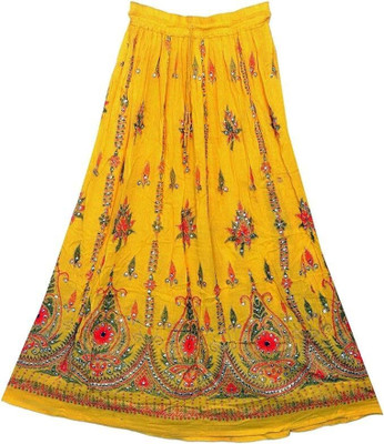 VINIROH Floral Print Women Flared Yellow Skirt