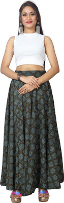 JYSHTA Printed Women Flared Green Skirt