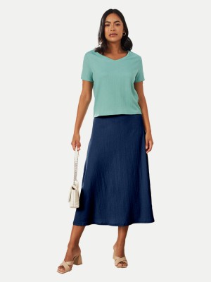 radprix Solid Women Regular Dark Blue Skirt