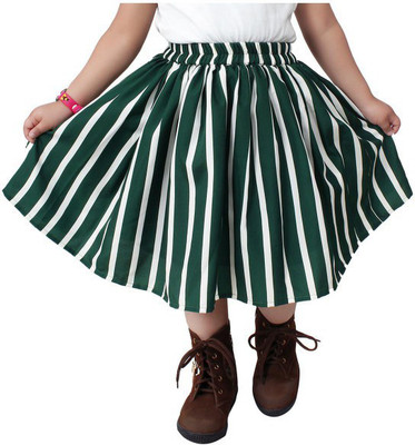 Alisha Moda Solid Girls Flared Green Skirt