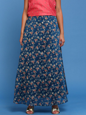 De Moza Printed Women A-line Blue Skirt