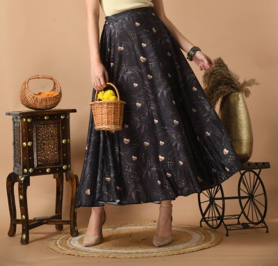 vagisha Printed Women Flared Black, Blue Skirt