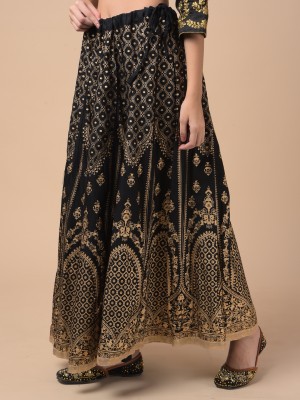 A R SILK DUPATTA HUB Printed Women Flared Black Skirt