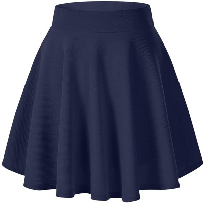 Fashionez Solid Women Flared Dark Blue Skirt