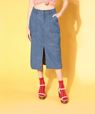 SASSAFRAS Solid Women Pencil Blue Skirt