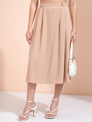 Tokyo Talkies Solid Women A-line Beige Skirt
