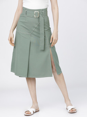 Tokyo Talkies Solid Women Flared Green Skirt