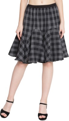 Hive91 Checkered Women Flared Grey Skirt