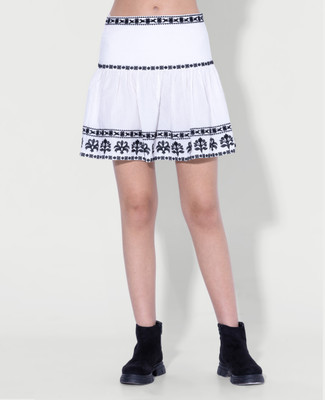 Dakauz Embroidered Women Regular White, Black Skirt