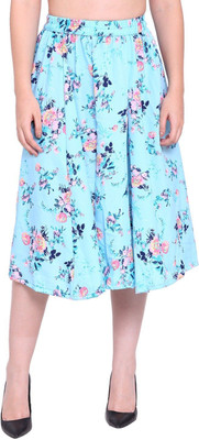Manat Diva Floral Print Women Flared Blue Skirt