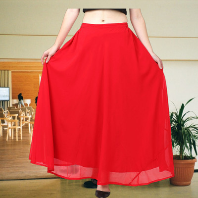 MUZUN Solid Women Flared Red Skirt