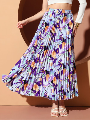 LookShine Printed Women Pleated Purple Skirt
