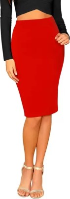 PRIME LOVE Solid Women Pencil Red Skirt