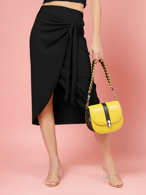 Oomph! Solid Women Wrap Around Black Skirt