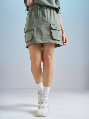 Tokyo Talkies Solid Women Straight Green Skirt