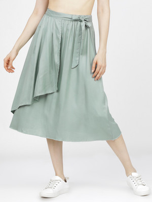 Tokyo Talkies Solid Women Flared Green Skirt