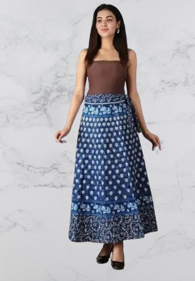 Tankaviss Printed Women Regular Blue Skirt