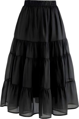 GlobalTanvi Solid Women Regular Black Skirt