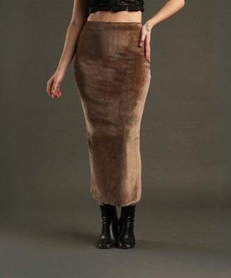 Globus Solid Women Pencil Brown Skirt