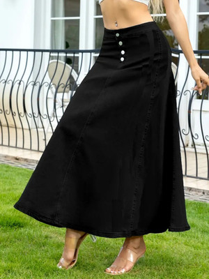 Achyutaya Fashion Solid Women A-line Black Skirt