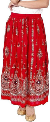 VINIROH Floral Print Women Flared Red Skirt