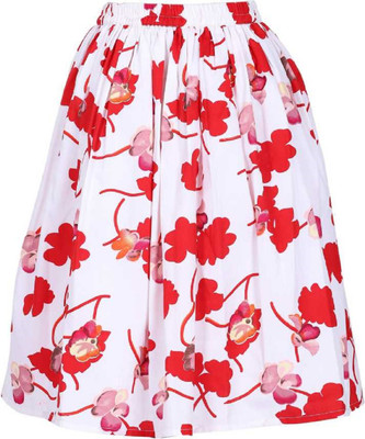 Trefle Floral Print Girls Flared White, Red Skirt
