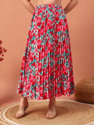 ZWERLON Floral Print Women A-line Pink Skirt