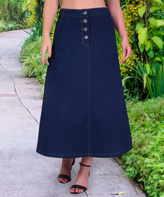 NEUNK Solid Women Flared Blue, Black Skirt