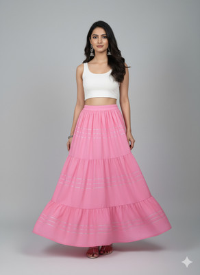 Payal Creation Solid Women Flared Pink Skirt