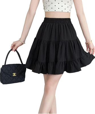 Lucky fashion hubs Solid Women Flared Black Skirt