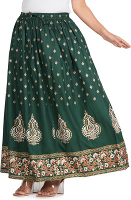 AARMAD Printed Women Flared Green Skirt