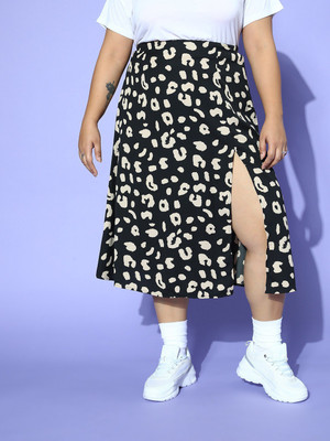 Berrylush Curve Abstract Women A-line Black Skirt