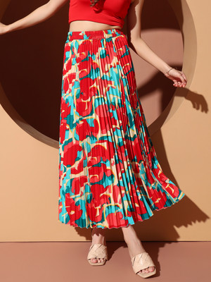 ZWERLON Printed Women Pleated Red Skirt