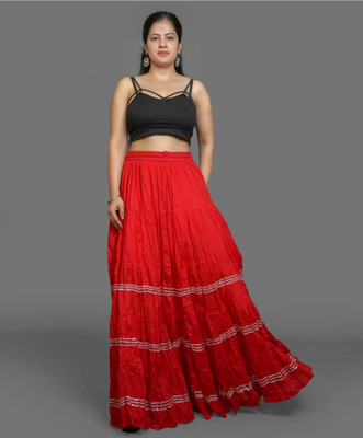 M.R. FASHION Solid Women Tiered Red Skirt