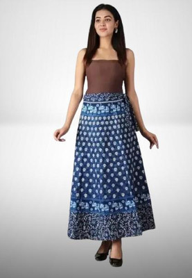 Tankaviss Printed Women Regular Blue Skirt
