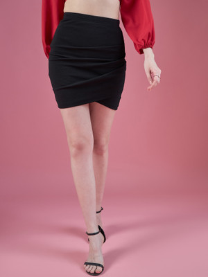 Dressberry Solid Women Pencil Black Skirt